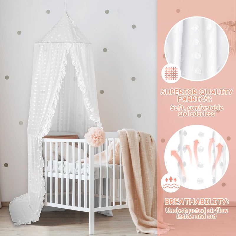 jiangcha Princess Bed Canopy for Girls - Crib Canopy for Bed - Mosquito Net for Bed, Kids Bed Canopy with Princess Room Decor for Girls Bedroom,Children's Reading Room Decor (White) - Image 2